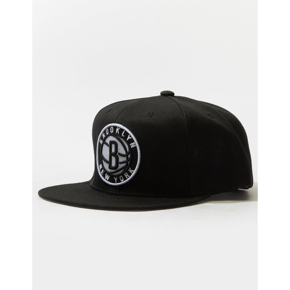Mitchell Ness Brooklyn Nets Snapback Hat Cap Black White NBA Basketball